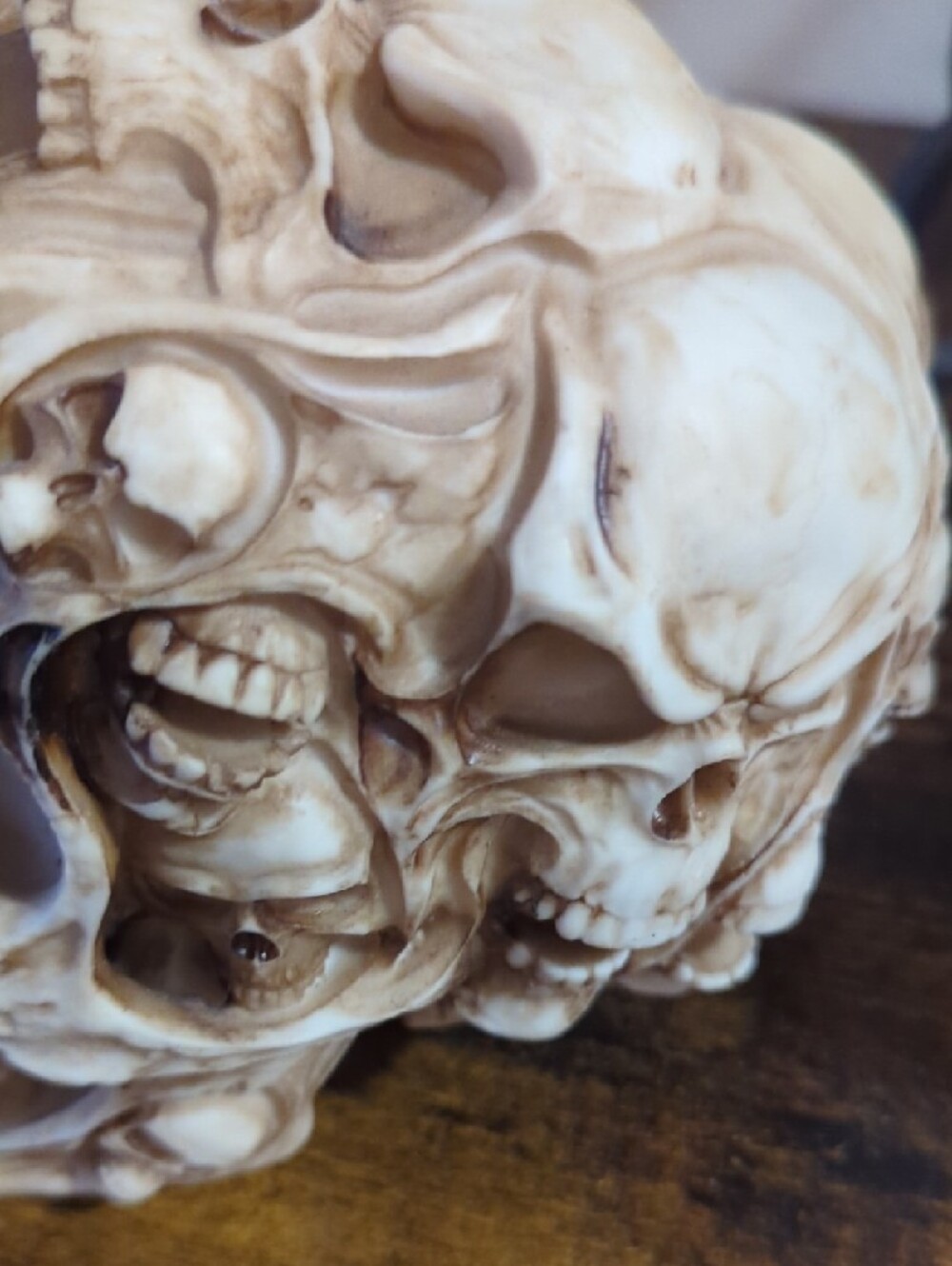 Bone-Colored Sculpted Multi-Skull Decorative Art Statue - Picture 3 of 4